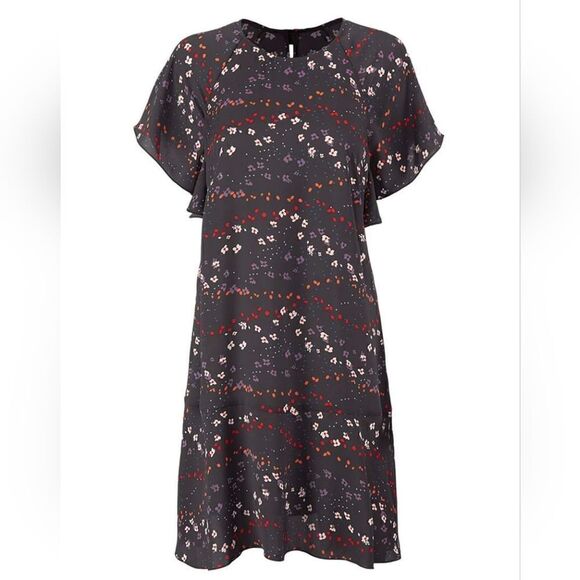 Cabi Muse Micro Floral Ruffle Dress Womens Small Gray 3828 - Picture 1 of 10